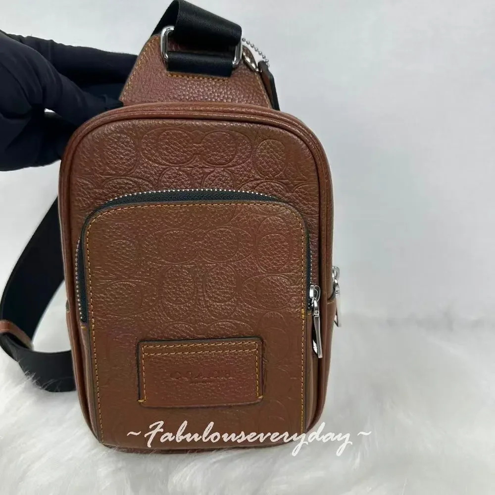 Coach Racer Sling Pack In Signature Leather/Silver/Vintage Brown CDC45 NWT